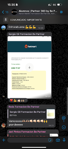 Mensaje de agradecimiento de un alumno satisfecho con los resultados del curso