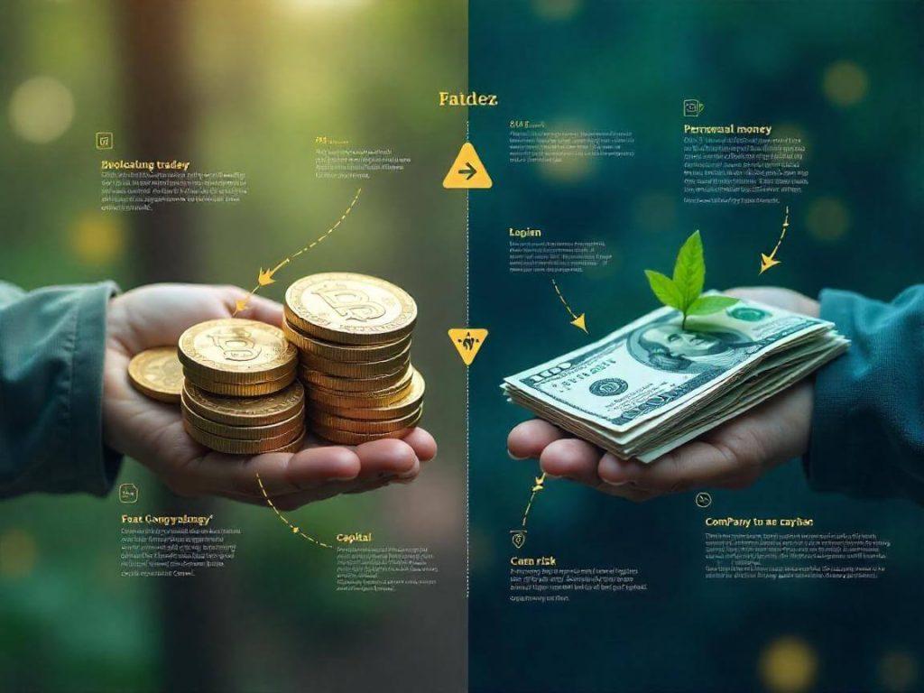 Representación simple de una cuenta fondeada: empresa, trader y conexión de capital