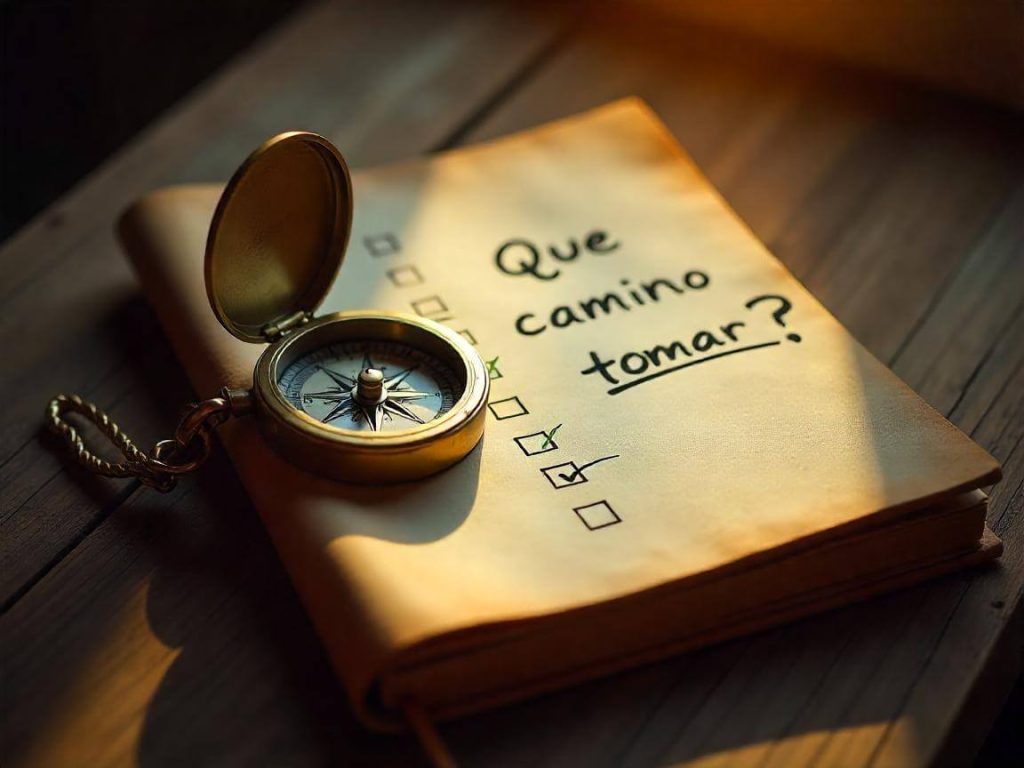 Cuaderno con brújula y checklist, invitando a reflexionar si esta estrategia encaja con tu perfil