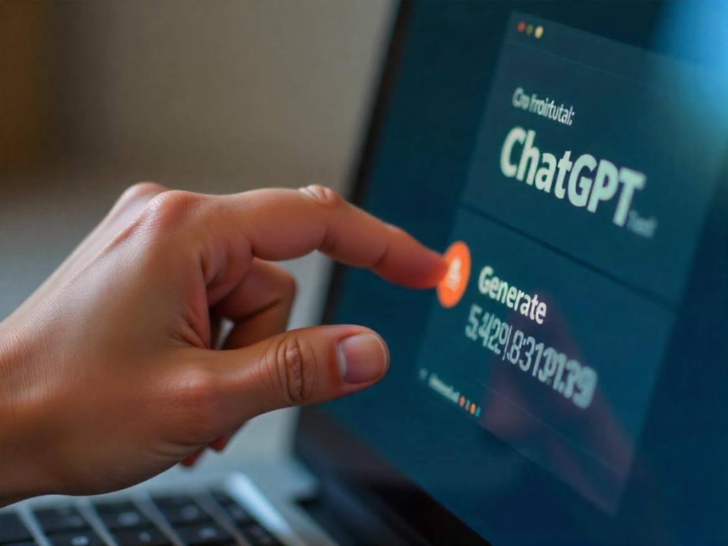 Mano utilizando ChatGPT en un portátil para crear contenido útil, ejemplo de productividad con inteligencia artificial.