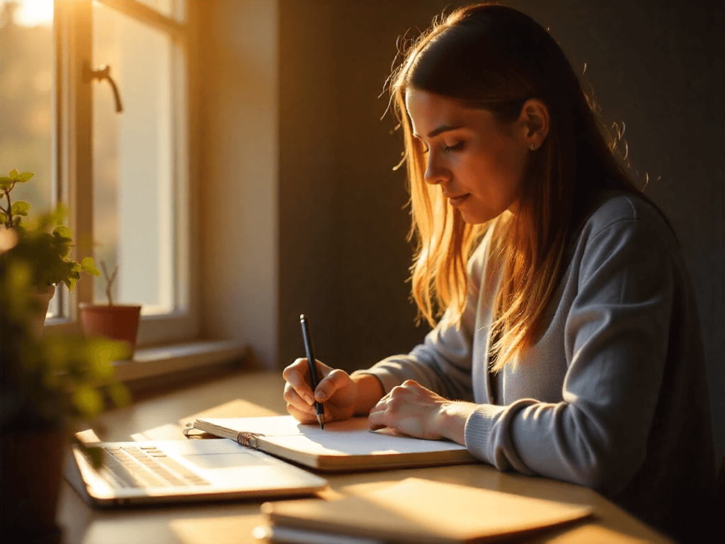 Persona española concentrada en su escritorio, aprendiendo de forma autónoma
