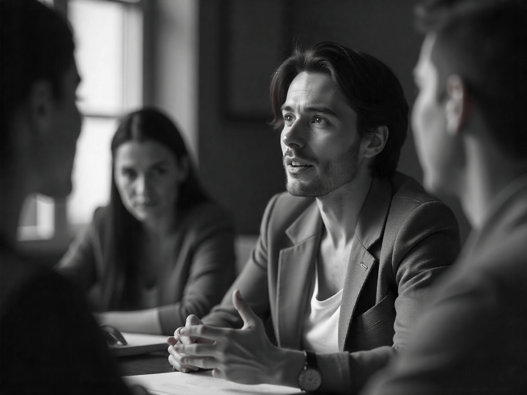 Personas españolas comunicándose en una reunión con expresividad y claridad