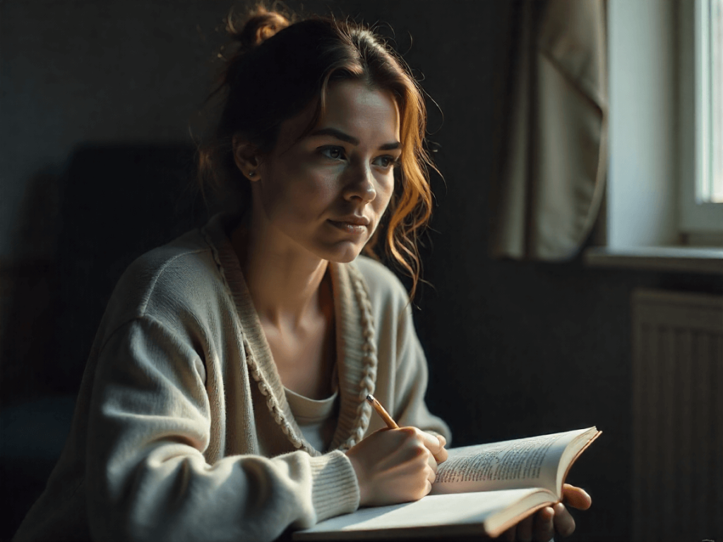 Mujer española revisando sus finanzas en casa, aprendiendo a organizar su dinero