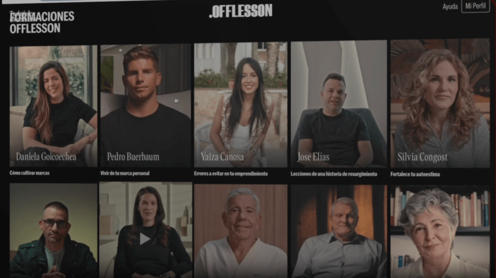 Plataforma OffLesson con Pedro Buerbaum, Silvia Congost, Yaiza Canosa y otros expertos enseñando habilidades prácticas para la vida real