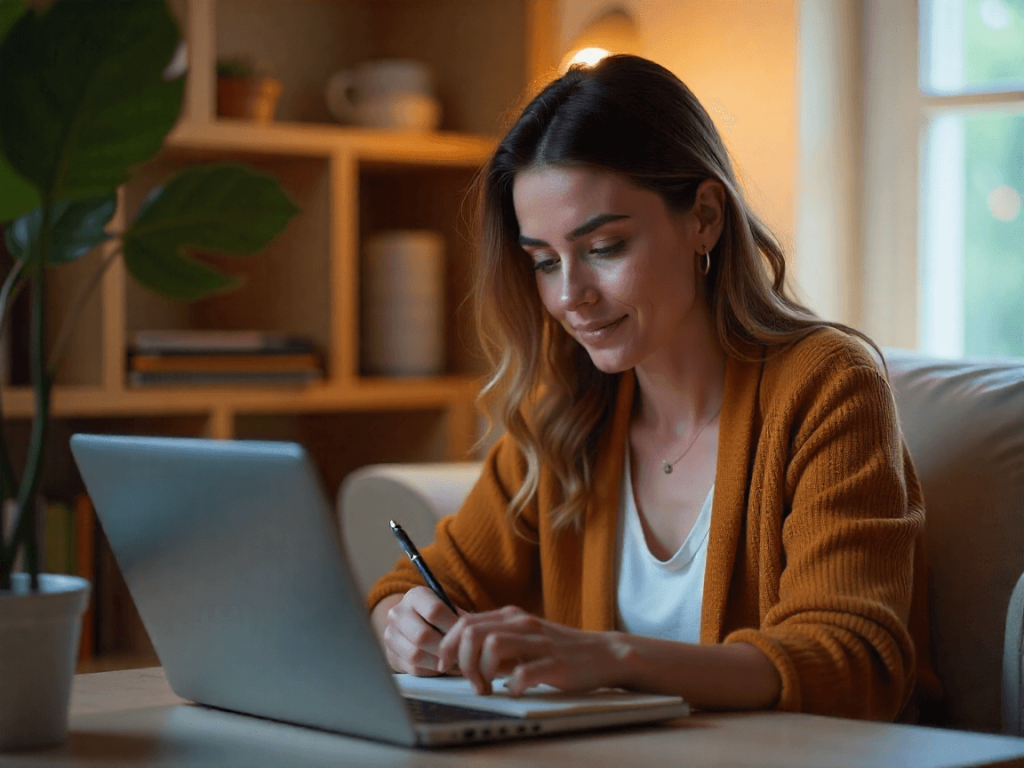 Persona española estudiando en casa y gestionando su tiempo sin agobios