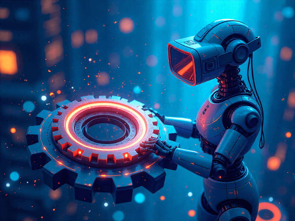 Brazo robótico industrial aplicando procesos de automatización inteligente