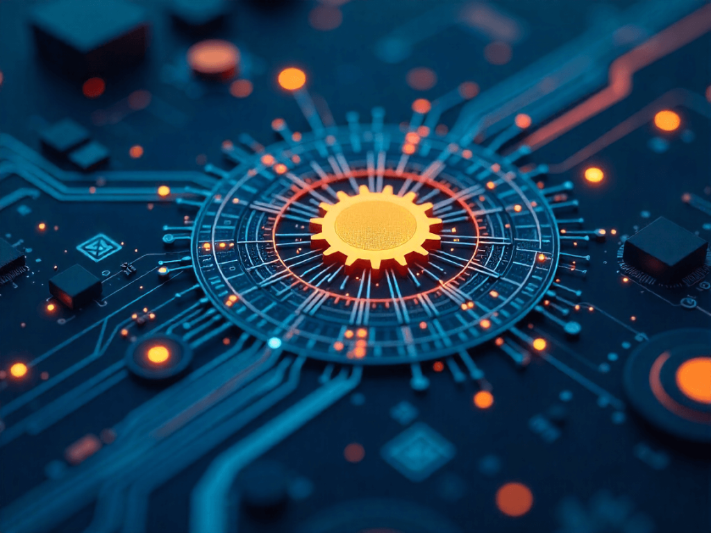 Flujo de trabajo digital con conexiones y datos interconectados en entorno tecnológico