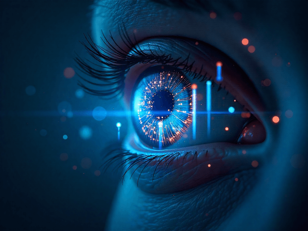 Ojo digital futurista que simboliza el uso de inteligencia artificial para detectar flujos institucionales