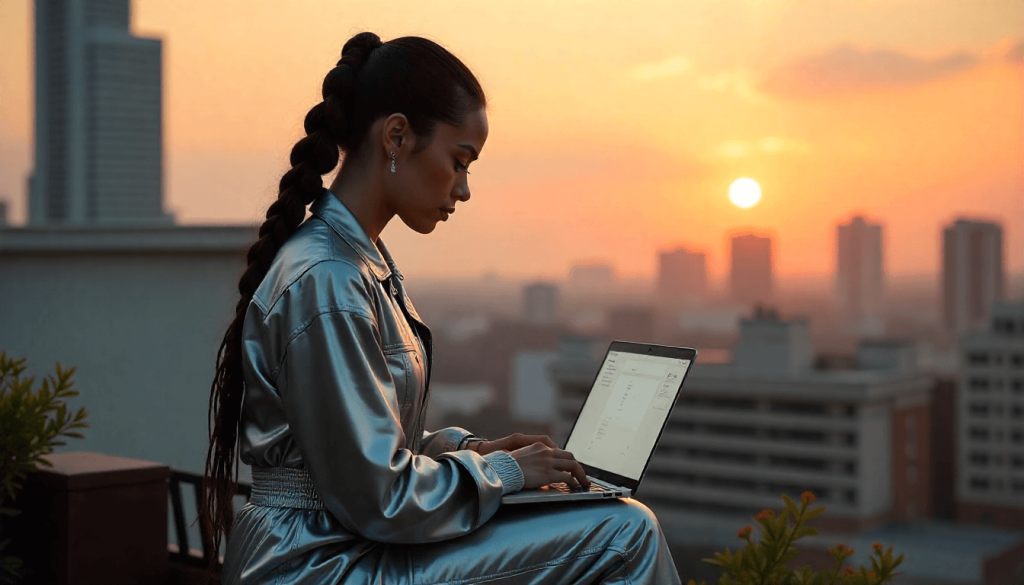 Joven española con portátil trabajando online en proyectos de inteligencia artificial
