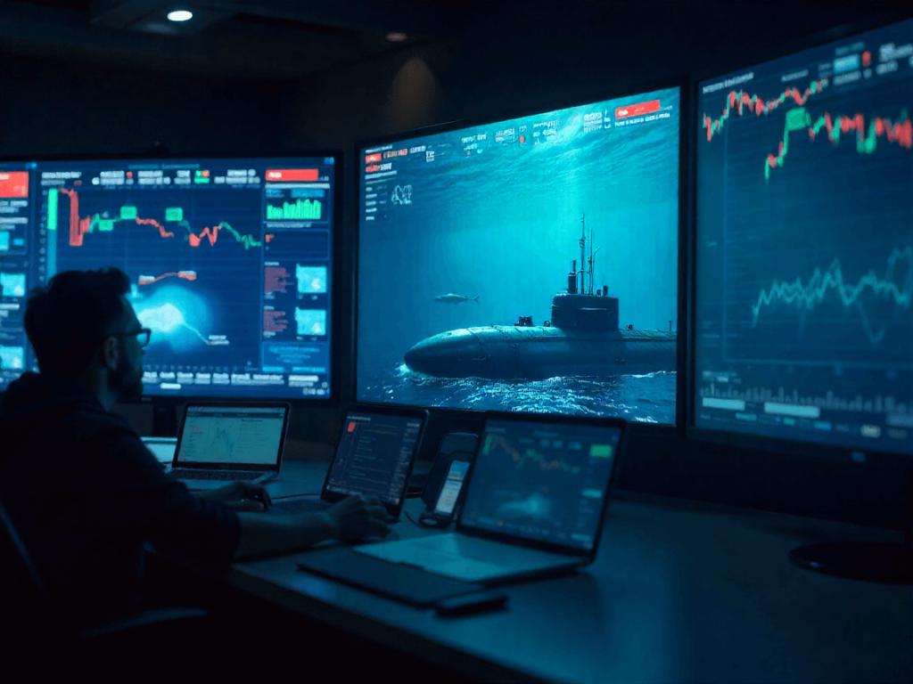 Sala de trading profesional con múltiples pantallas monitorizando el mercado en tiempo real