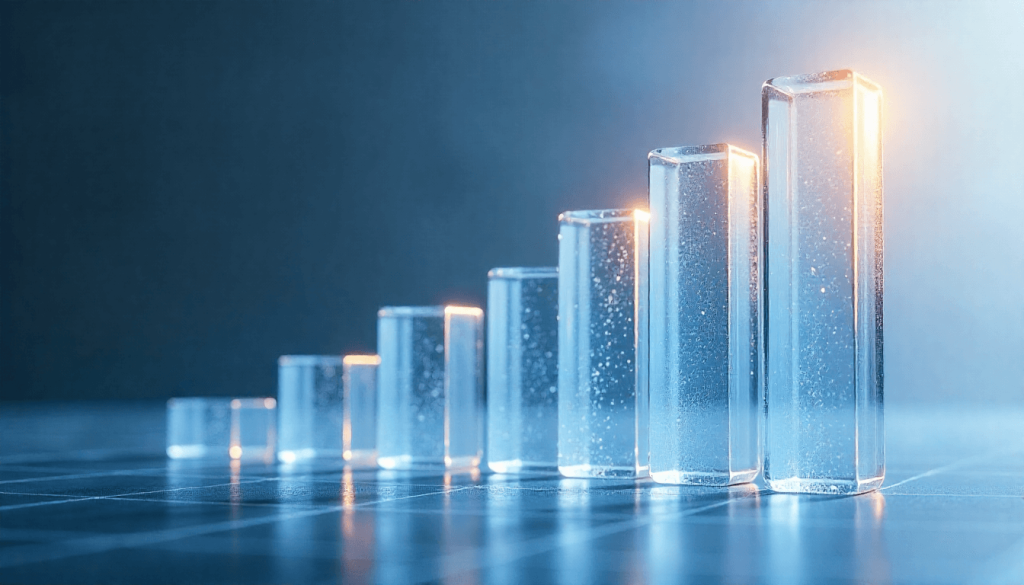 Visual limpio de barras alternas (naranja y azul) para btc usd trading view, diseño premium sin ejes.