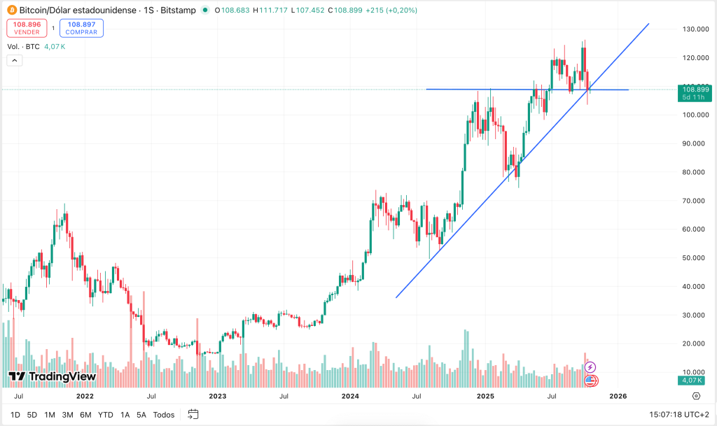 Gráfico de barras minimal para btc usd trading view con sombras sutiles y aspecto profesional
