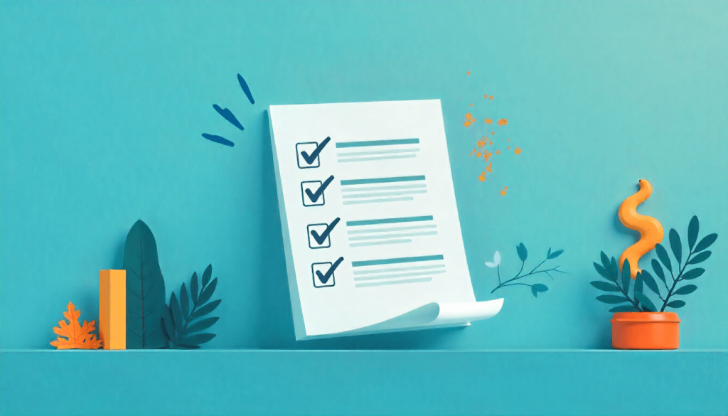 Ilustración de lista de tareas para checklist del detector de IA gratis y pasos de revisión de contenido.