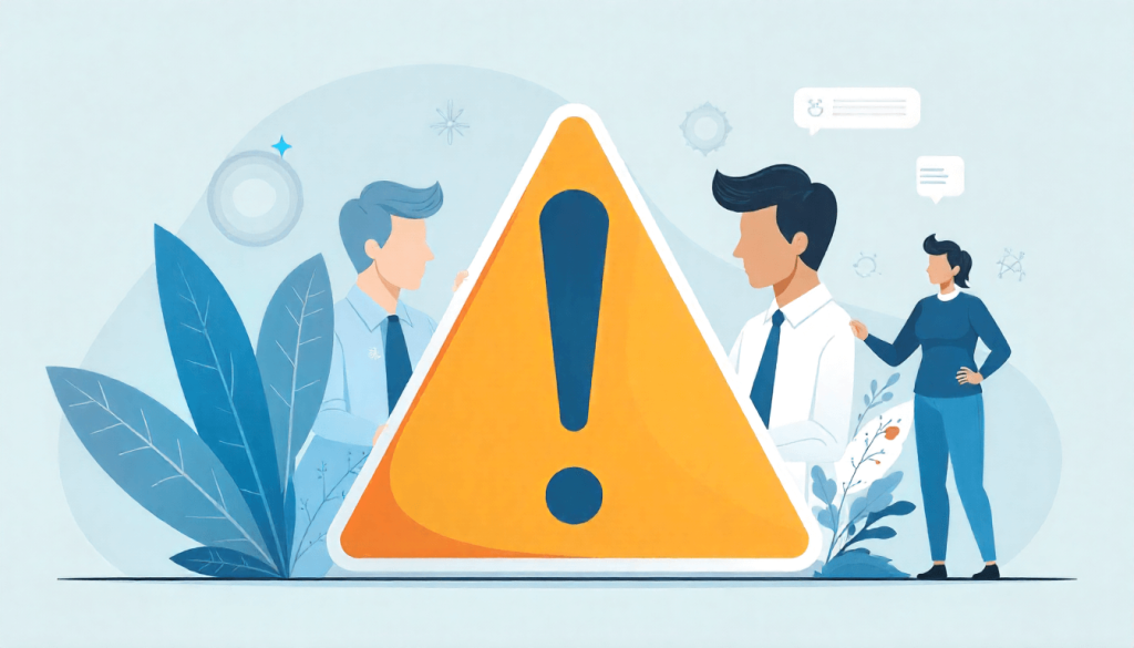 Megáfono con destellos como aviso visual de las limitaciones de los detectores de IA y buenas prácticas de uso.