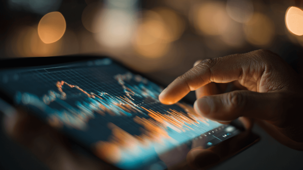 Persona usando una app de trading en el móvil para operar acciones y criptomonedas en Coinbase