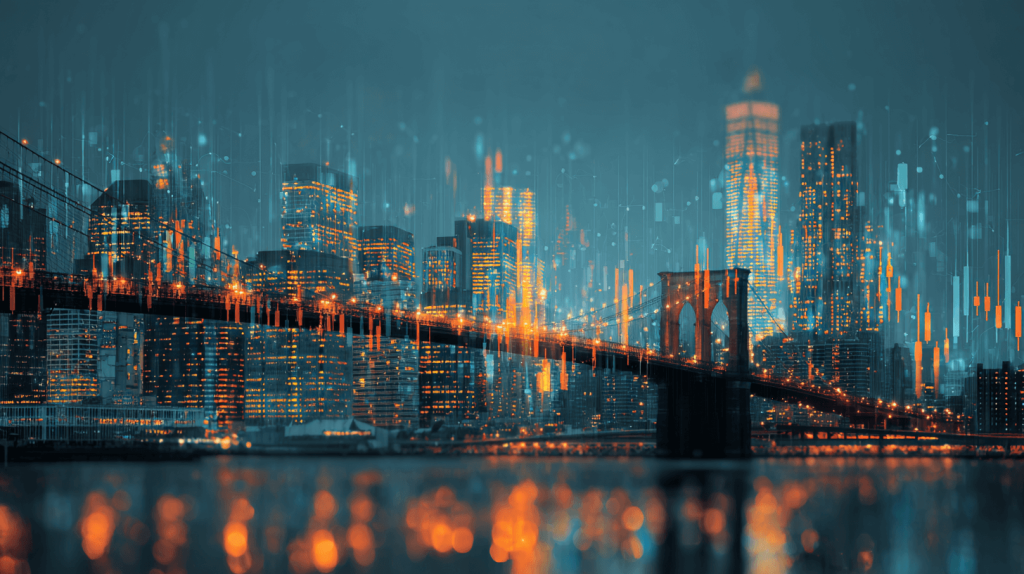 Ilustración conceptual de la unión entre finanzas tradicionales y cripto para el stock trading en Coinbase