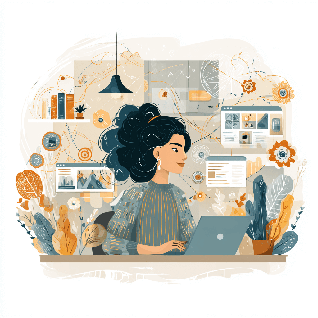 Creadora de contenido española trabajando con su portátil mientras aplica estrategias de marketing de afiliados en su blog