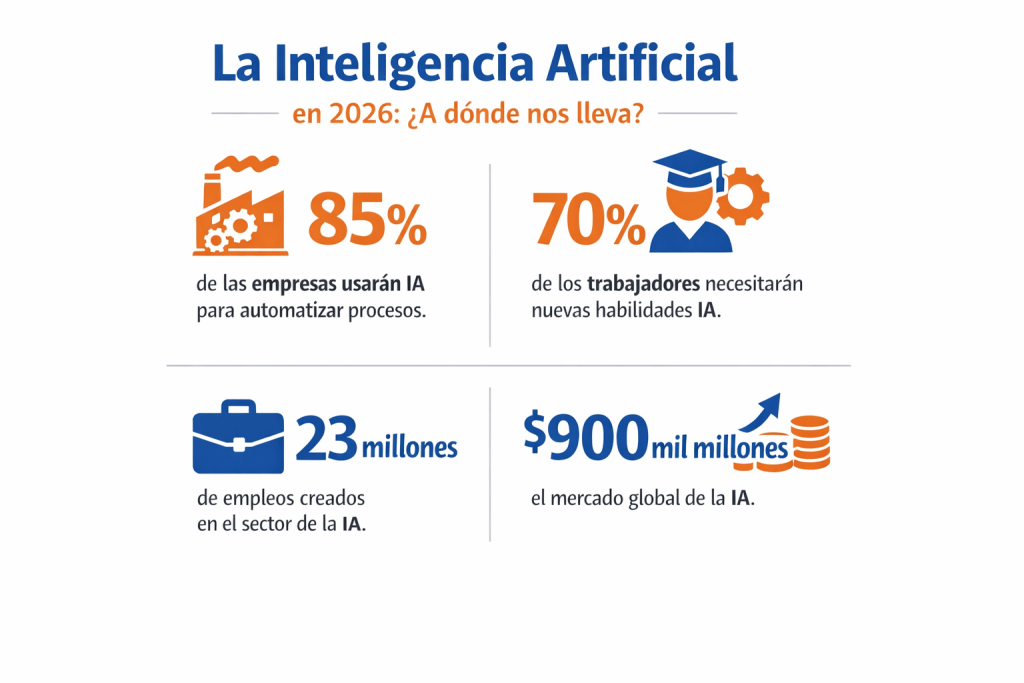Infografía con datos clave sobre inteligencia artificial en 2026